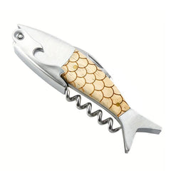 Fish Shape Wood Stainless Steel Wine Bottle Opener