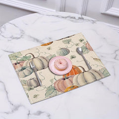 4pcs Pumpkin Vine Thanksgiving Print Linen Placemat Non-slip Heat Insulat