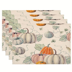 4pcs Pumpkin Vine Thanksgiving Print Linen Placemat Non-slip Heat Insulat