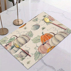 4pcs Pumpkin Vine Thanksgiving Print Linen Placemat Non-slip Heat Insulat