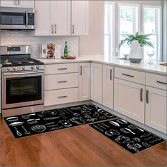 2pcs Anti Fatigue Kitchen Rugs Vintage Cookware Pattern Absorbent Non Slip