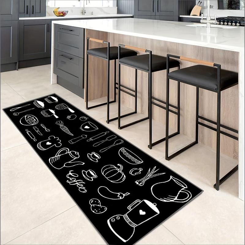 2pcs Anti Fatigue Kitchen Rugs Vintage Cookware Pattern Absorbent Non Slip