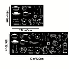 2pcs Anti Fatigue Kitchen Rugs Vintage Cookware Pattern Absorbent Non Slip