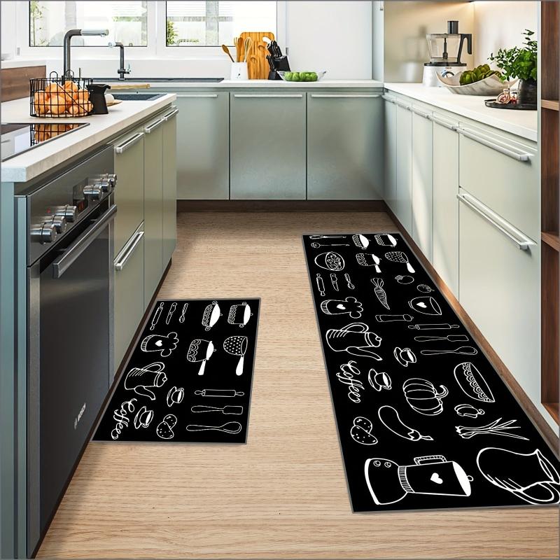 2pcs Anti Fatigue Kitchen Rugs Vintage Cookware Pattern Absorbent Non Slip