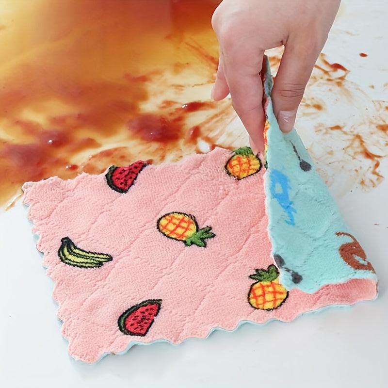 Double-sided Printed Cartoon Dishwashing Towel Coral Velvet Lazy Person Cloth