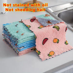Double-sided Printed Cartoon Dishwashing Towel Coral Velvet Lazy Person Cloth