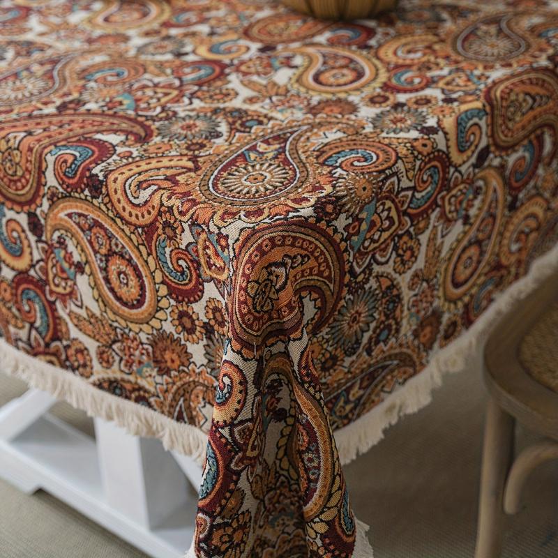 American Style Polycotton Tablecloth Cashew Flower Jacquard