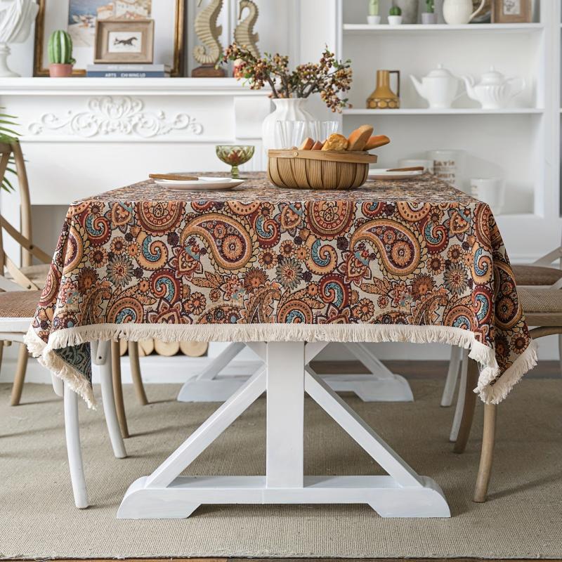 American Style Polycotton Tablecloth Cashew Flower Jacquard