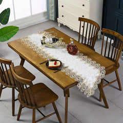 1pc Embroidered Lace Macrame Table Runner Floral Hollow Out Fabric TV Bedside