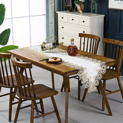 1pc Embroidered Lace Macrame Table Runner Floral Hollow Out Fabric TV Bedside