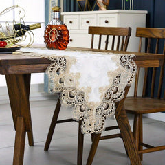 1pc Embroidered Lace Macrame Table Runner Floral Hollow Out Fabric TV Bedside