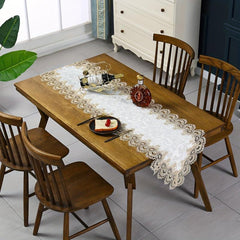 1pc Embroidered Lace Macrame Table Runner Floral Hollow Out Fabric TV Bedside