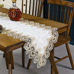 1pc Embroidered Lace Macrame Table Runner Floral Hollow Out Fabric TV Bedside