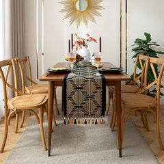 Polyester Table Runner Gold Paperback Jacquard Geometric Tassel Table Cover