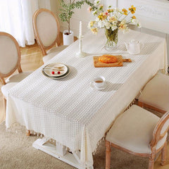 Boho Crochet Lace Tablecloth with Tassel Farmhouse Style