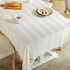 Boho Crochet Lace Tablecloth with Tassel Farmhouse Style