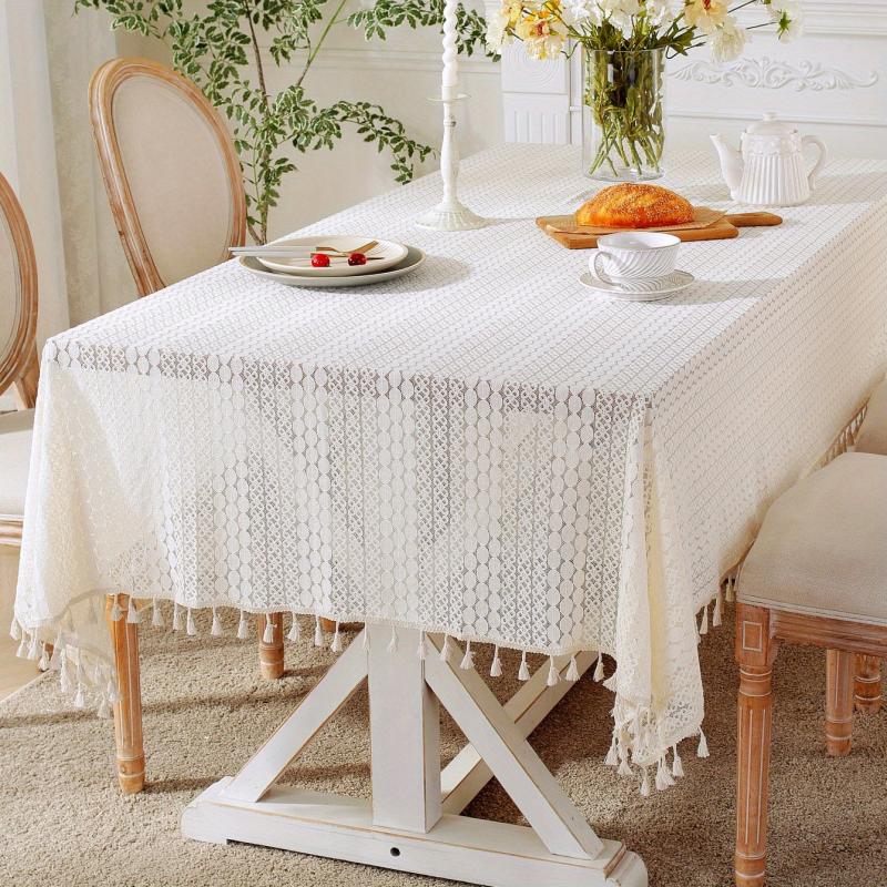 Boho Crochet Lace Tablecloth with Tassel Farmhouse Style