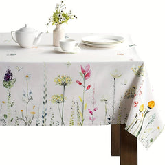 Butterfly & Floral Pattern Tablecloth, Stain Resistant Polyester Tablecloth