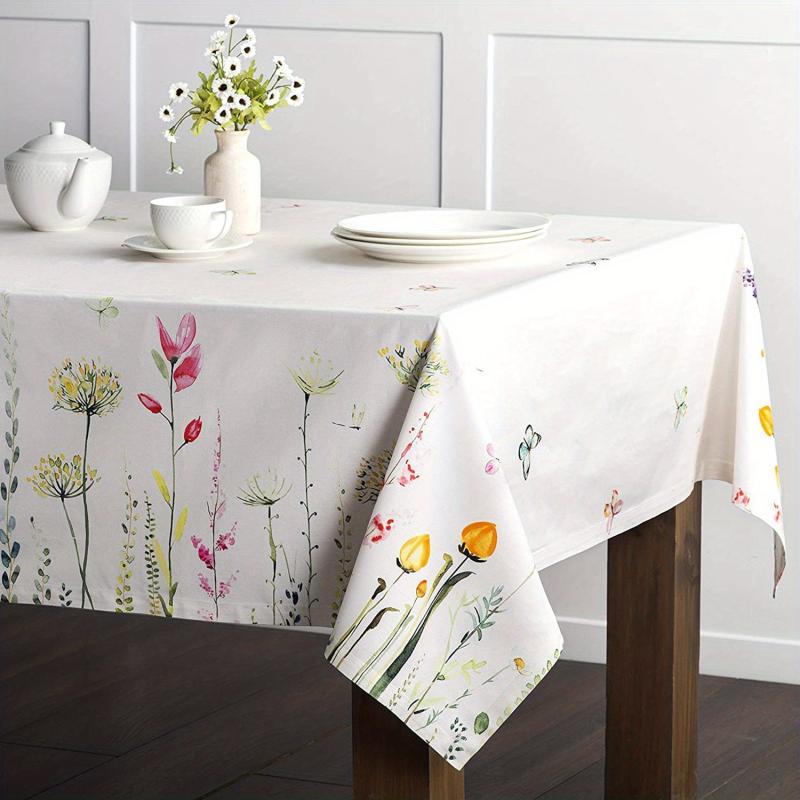 Butterfly & Floral Pattern Tablecloth, Stain Resistant Polyester Tablecloth