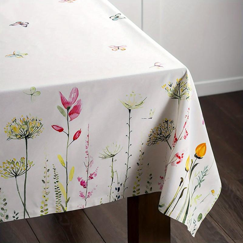 Butterfly & Floral Pattern Tablecloth, Stain Resistant Polyester Tablecloth
