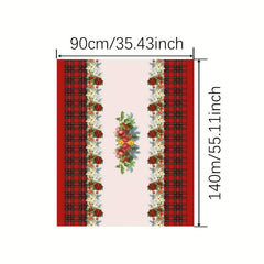 Polyester Tablecloth Merry Christmas Table Cover Red Plaid Bell Pattern