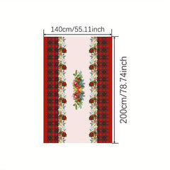 Polyester Tablecloth Merry Christmas Table Cover Red Plaid Bell Pattern