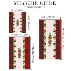 Polyester Tablecloth Merry Christmas Table Cover Red Plaid Bell Pattern