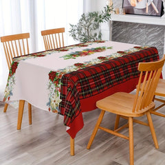 Polyester Tablecloth Merry Christmas Table Cover Red Plaid Bell Pattern