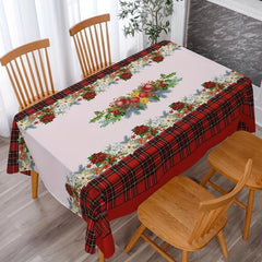 Polyester Tablecloth Merry Christmas Table Cover Red Plaid Bell Pattern