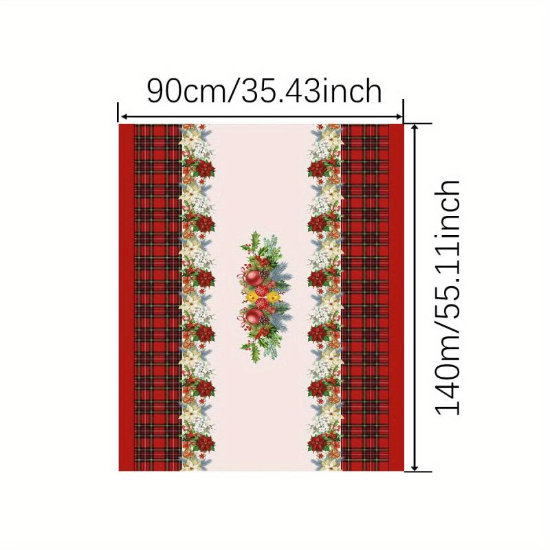 Polyester Tablecloth Merry Christmas Table Cover Red Plaid Bell Pattern