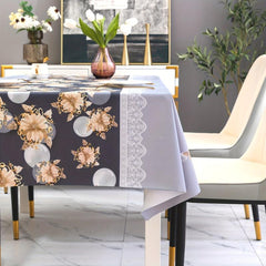 Waterproof Polyester Tablecloth PVC Pearl Flower Style Table Cloth
