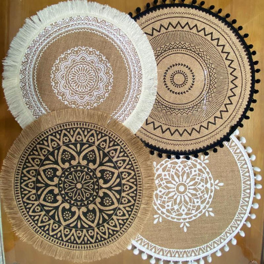 Boho Vintage Jute Placemat for Home Parties and Birthdays