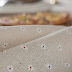 Farmhouse Style Linen Chrysanthemum Tablecloth Beige Fringe