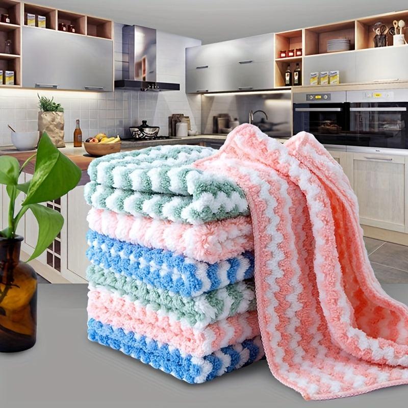 5pcs Microfiber Dishcloth Striped Absorbent Towel for Kitchen Cleaning