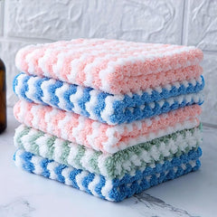 5pcs Microfiber Dishcloth Striped Absorbent Towel for Kitchen Cleaning