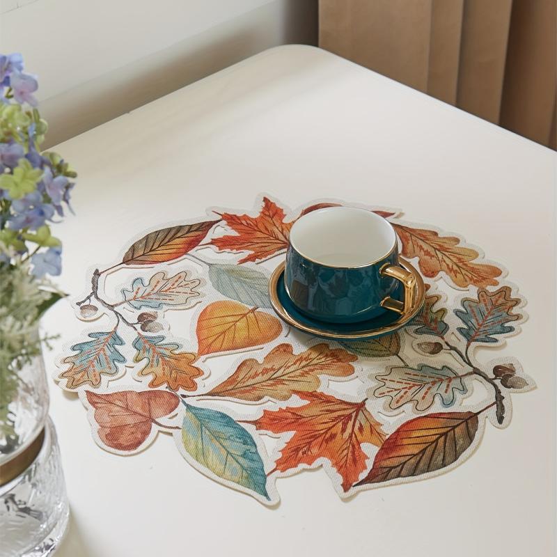 Leaf Print Placemat Round Table Mat Washable Anti-scalding Heat Insulation Pad