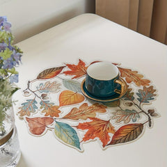 Leaf Print Placemat Round Table Mat Washable Anti-scalding Heat Insulation Pad