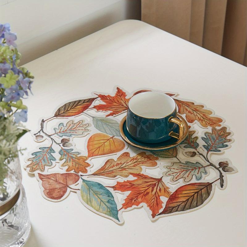 Leaf Print Placemat Round Table Mat Washable Anti-scalding Heat Insulation Pad