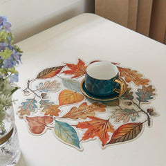 Leaf Print Placemat Round Table Mat Washable Anti-scalding Heat Insulation Pad