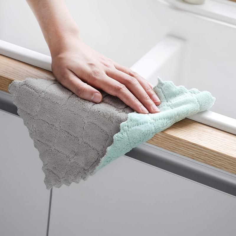 10pcs Coral Velvet Microfiber Dish Cloths Soft Absorbent Stain Removing