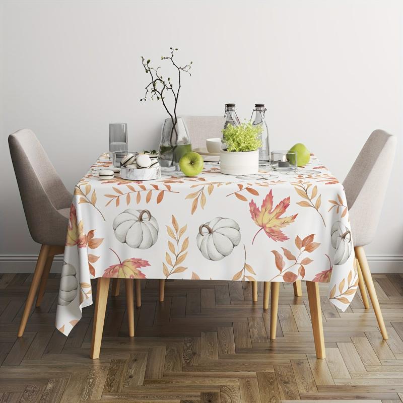 Autumn Table Cloth Waterproof Fall Pumpkin Orange Maple Leaf Decoration
