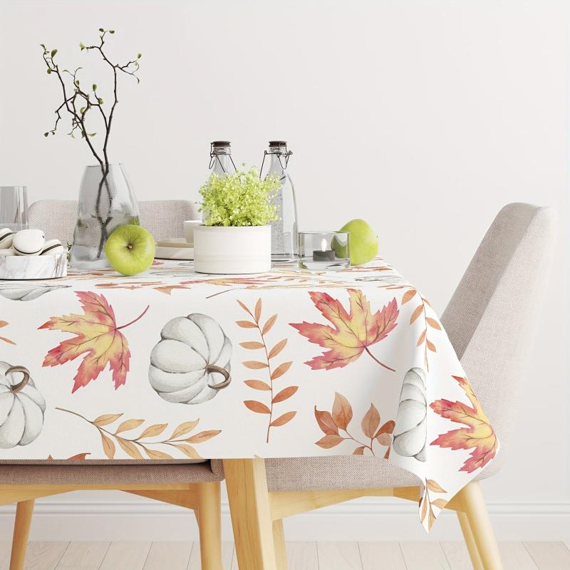 Autumn Table Cloth Waterproof Fall Pumpkin Orange Maple Leaf Decoration
