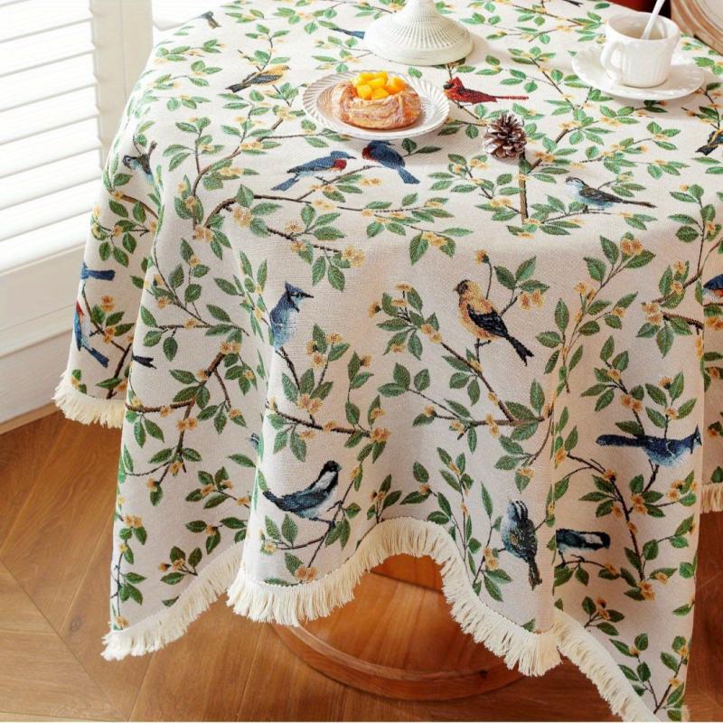 Chinese Bird Embroidery Knitted Tablecloth Rustic Farmhouse Decor