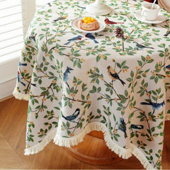 Chinese Bird Embroidery Knitted Tablecloth Rustic Farmhouse Decor