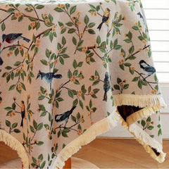 Chinese Bird Embroidery Knitted Tablecloth Rustic Farmhouse Decor
