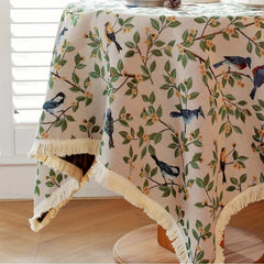 Chinese Bird Embroidery Knitted Tablecloth Rustic Farmhouse Decor