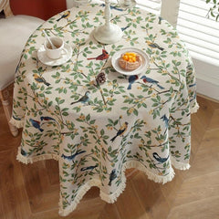 Chinese Bird Embroidery Knitted Tablecloth Rustic Farmhouse Decor