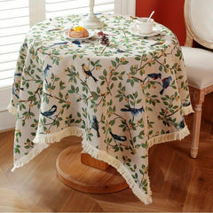 Chinese Bird Embroidery Knitted Tablecloth Rustic Farmhouse Decor