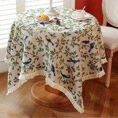 Chinese Bird Embroidery Knitted Tablecloth Rustic Farmhouse Decor