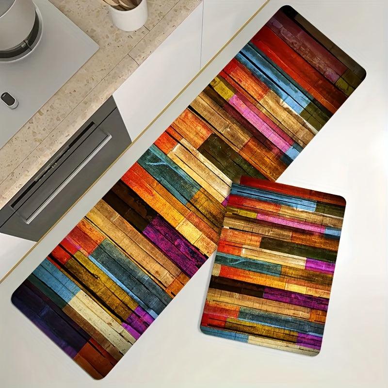 Colorful Kitchen Rug Flannel Absorbent Non Slip Floor Mat